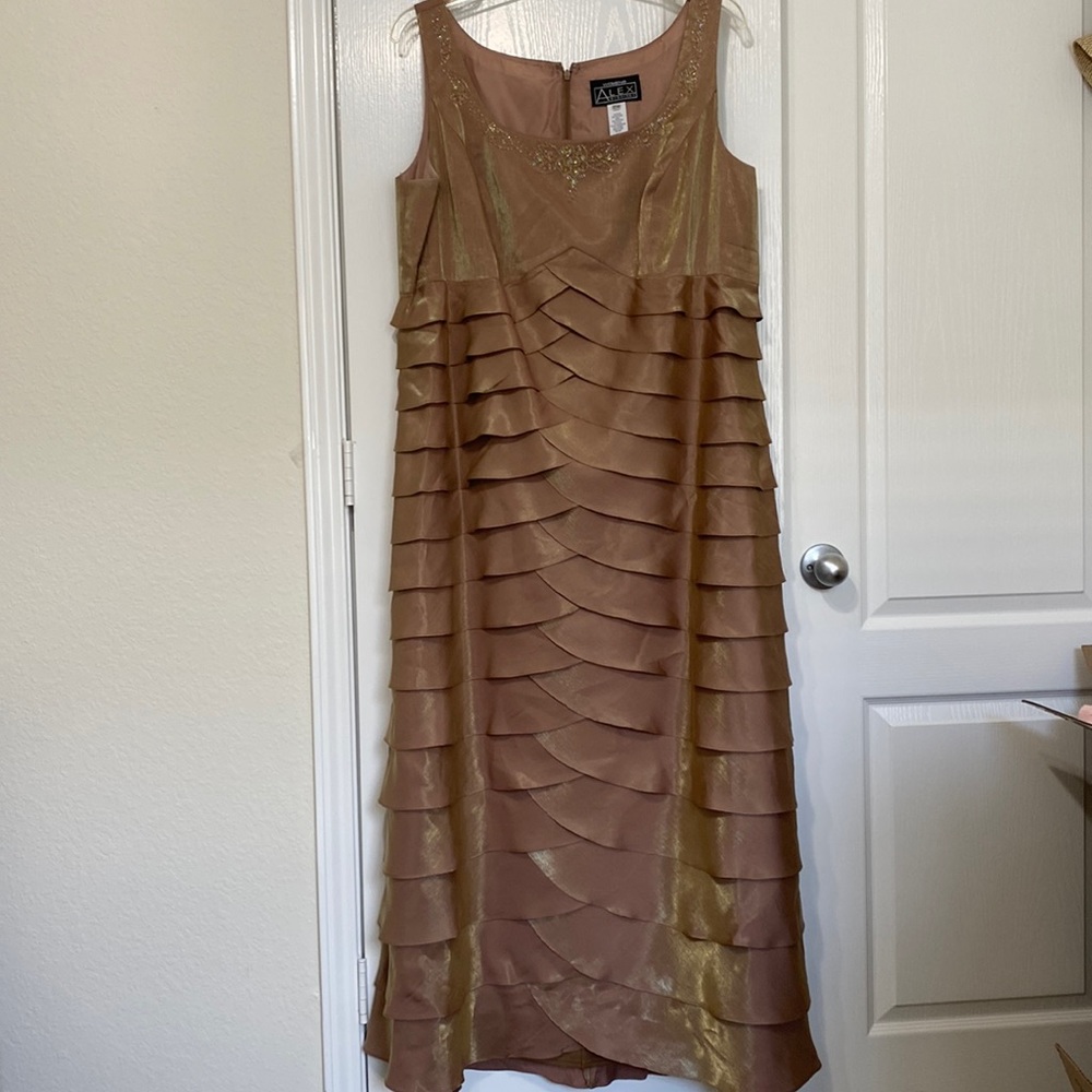 Alex Evenings Brown Sleeveless Tiered Maxi Dress